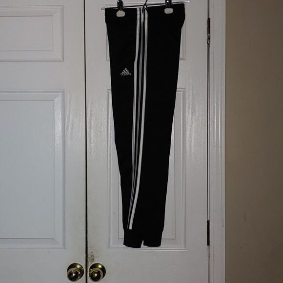 Adidas black white 3 striped track soccer pants Sz M ( 10/12) - Picture 6 of 7